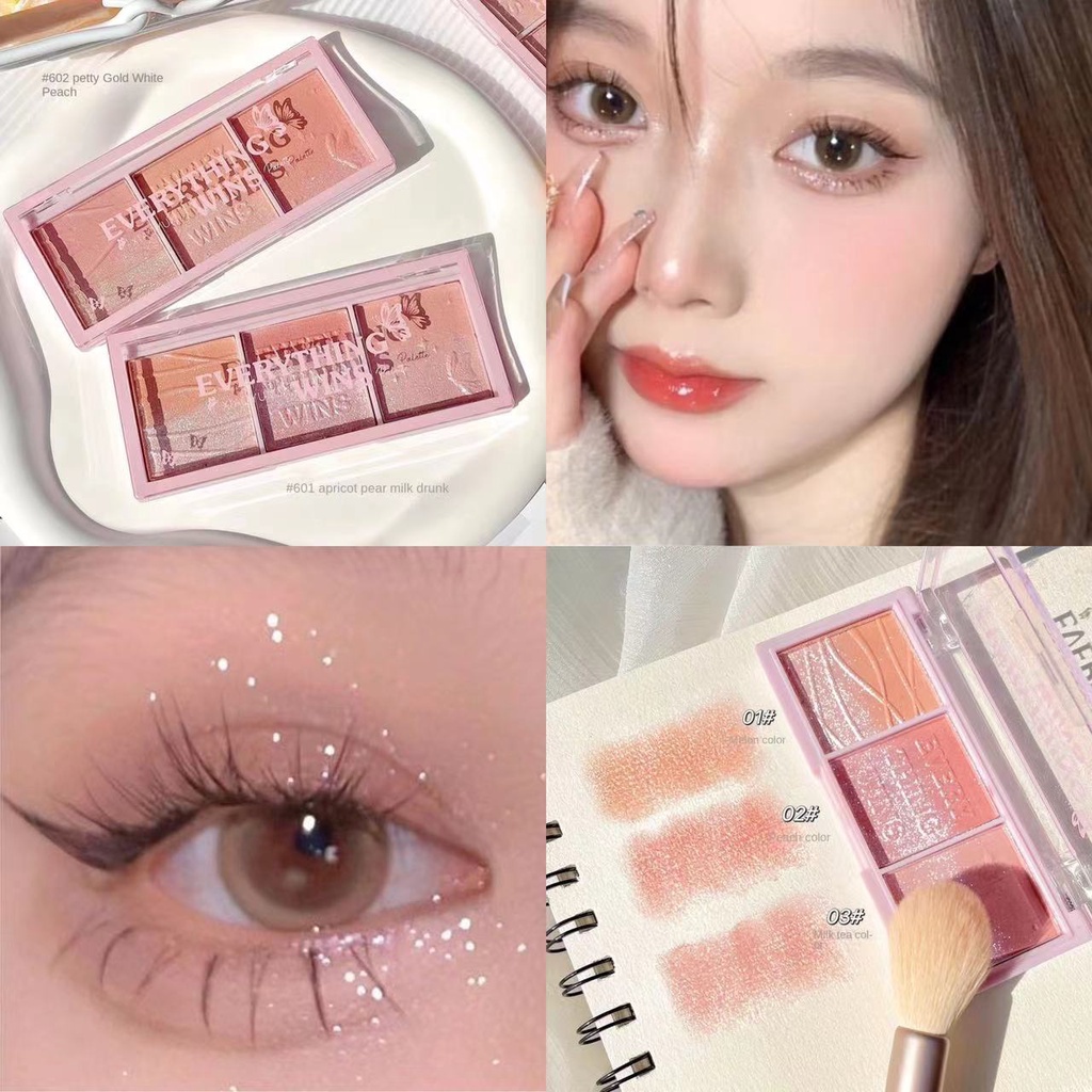 Bảng Phấn Má Hồng Ba Màu nude Ánh Ngọc Trai Dạ Quang Ba Trong Một