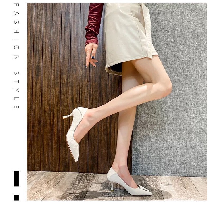 Giày cao gót da mềm mũi nhọn thời trang công sở thanh lịch cho nữ 2021