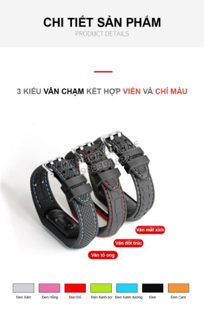 Dây đeo miband thay thế cho Xiaomi Miband 3 Xiaomi Miband 4 vân chạm phối chỉ màu siêu mềm