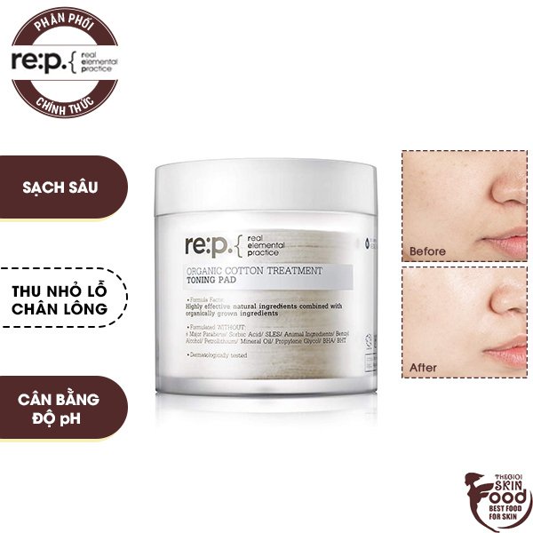 Bông Tẩy Da Chết Re:p Organic Cotton Treatment Toning Pad 130ml