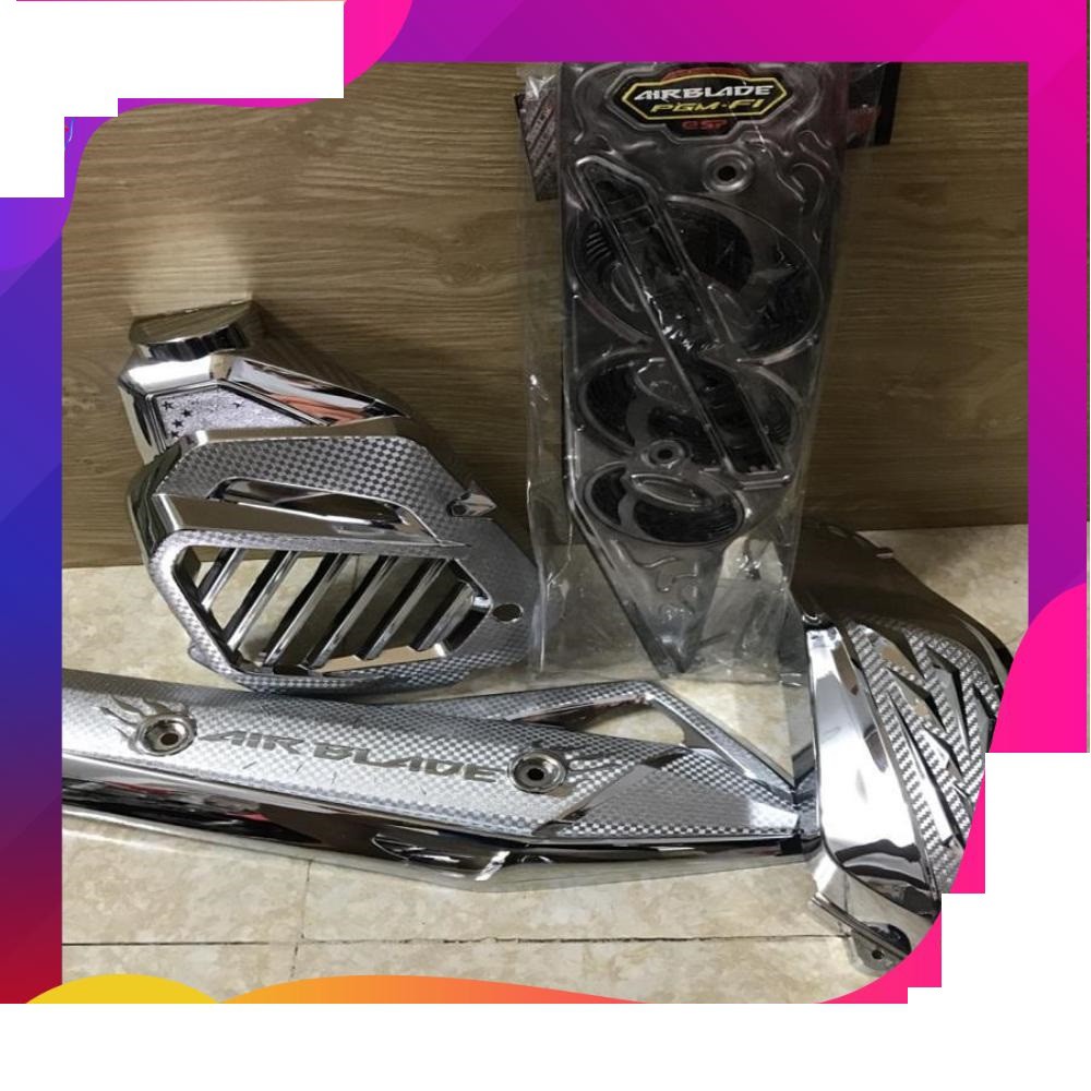 Bộ ốp 4 món xe Air Blade 2013 đến 2021 (Gác chân Inox + Bô E + Che bô + Quạt xi ) AB 125-150 Cao Cấp