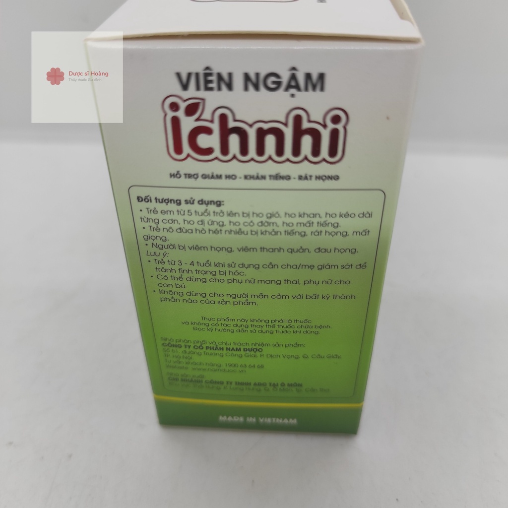 Viên ngậm Ích Nhi - 30 viên - hỗ trợ giảm ho, khản tiếng, rát họng