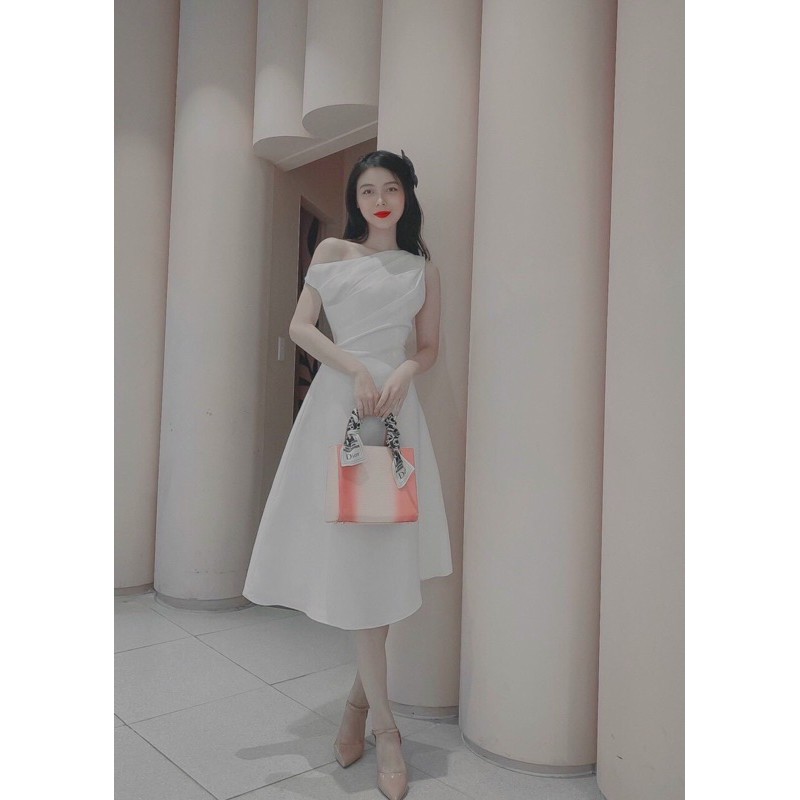 Đầm dự tiệc lệch vai xếp li 3 màu sang trọng | BigBuy360 - bigbuy360.vn