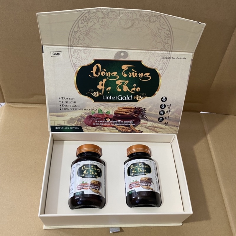 viên ăn ngủ ngon ĐÔNG TRÙNG HẠ THẢO Linhzi Gold - Hộp 2 lọ x 30 viên - chứa Đông trùng hạ thảo Linhzhi Lysin