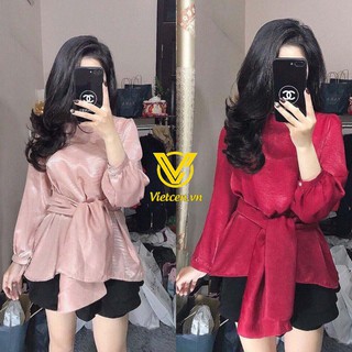 Áo sơ mi nữ lụa thắt eo hot hit