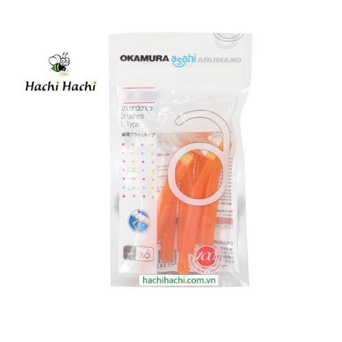 Bàn chải kẽ răng Okamura Asahi hình L 6 cái màu cam (SS) 0.8mm - Hachi Hachi Japan Shop