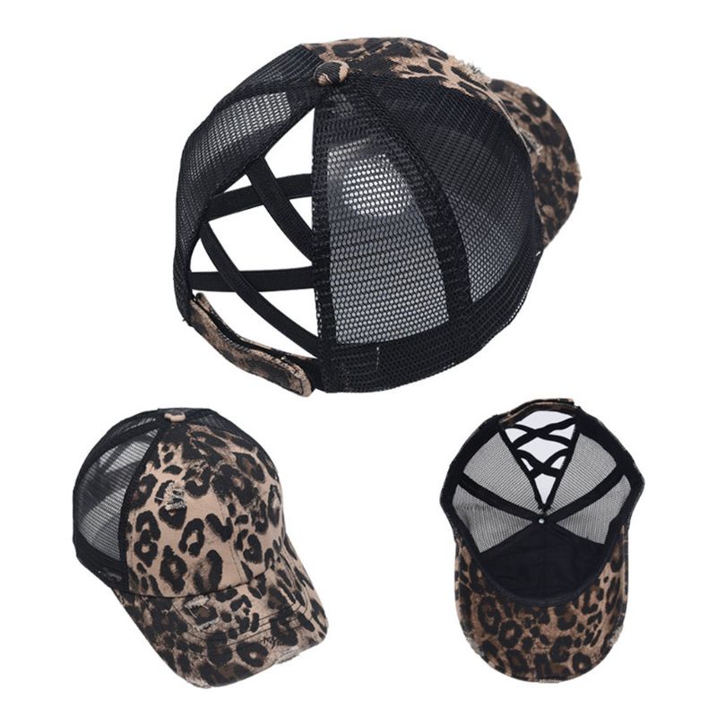 Mũ lưỡi trai phối lưới hở lưng in họa tiết da báo cá tính cho nữ