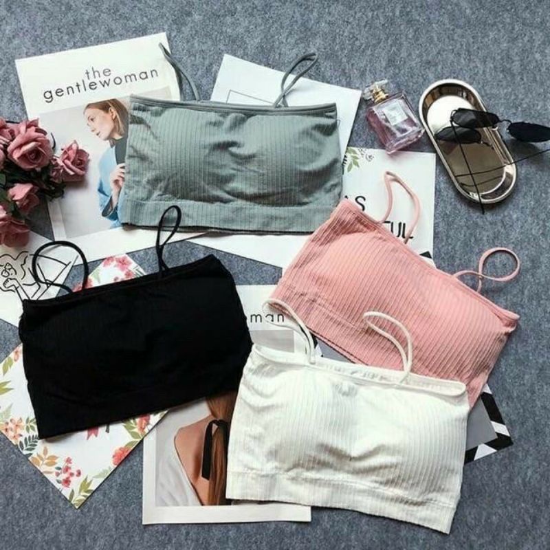 Áo Bra Cotton Quây Gân Tăm❤FREESHIPXTRA❤ Áo Lót Nữ Nâng Ngực 2 Dây 4 Màu Đen, Trắng, Xám, Hồng_mã 809