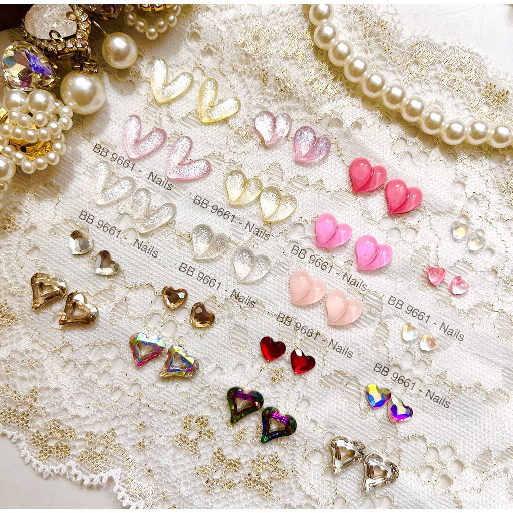 Tổng hợp charm tim, trái đào trang trí móng nail
