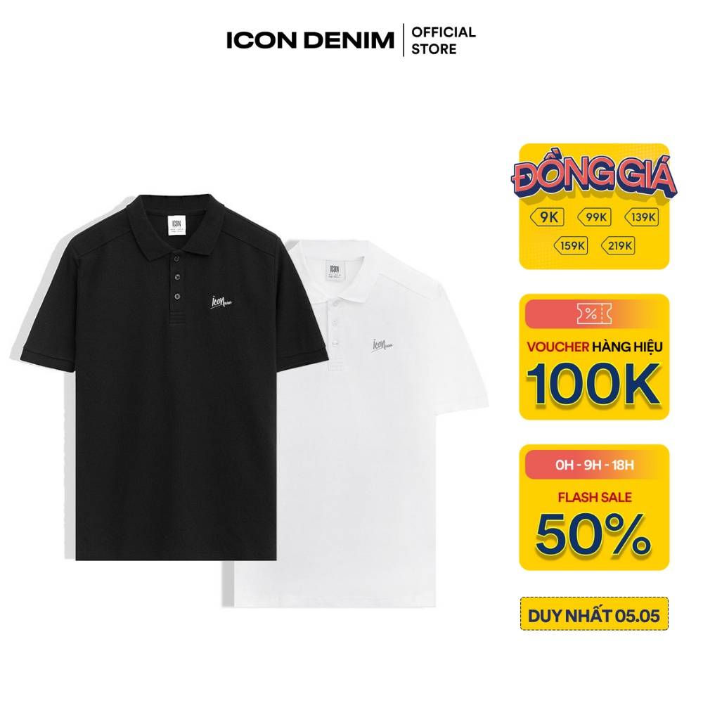 Áo polo nam trơn tay ngắn ICON DENIM thêu logo signature PLEC0004