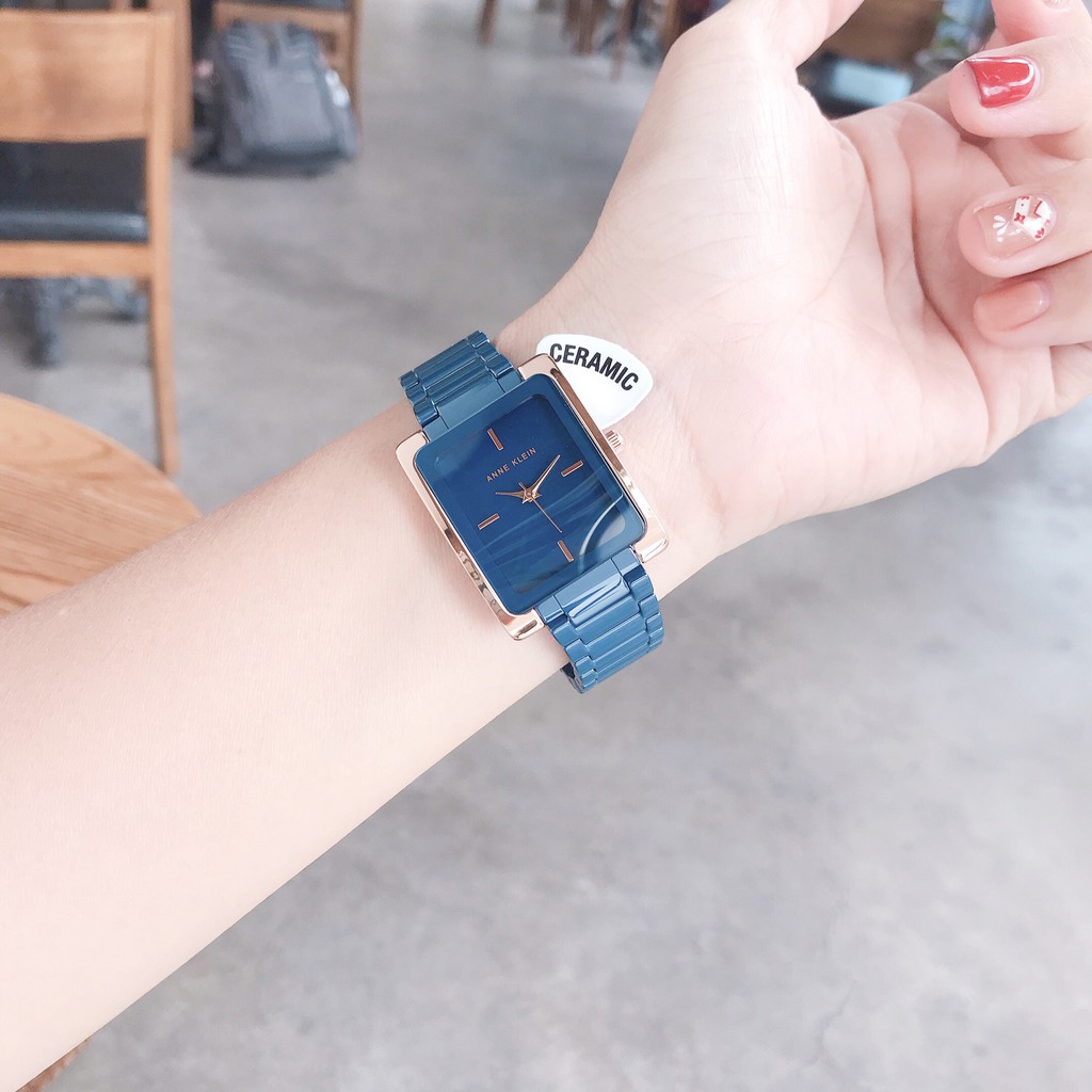 Đồng hồ Nữ (CHÍNH HÃNG) Anne Klein AK/2952DBRG mặt vuông ceramic xanh blue