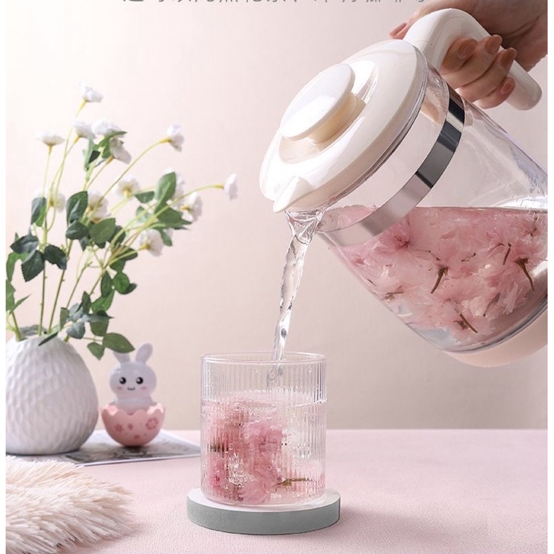 Ấm Đun Nước Giữ Nhiệt Khử Clo Kèm Bình Lắc Sữa, Pha Trà PINK BUNNY 3 In 1 Dung Tích 1,2L - Cáo Đeo Nơ
