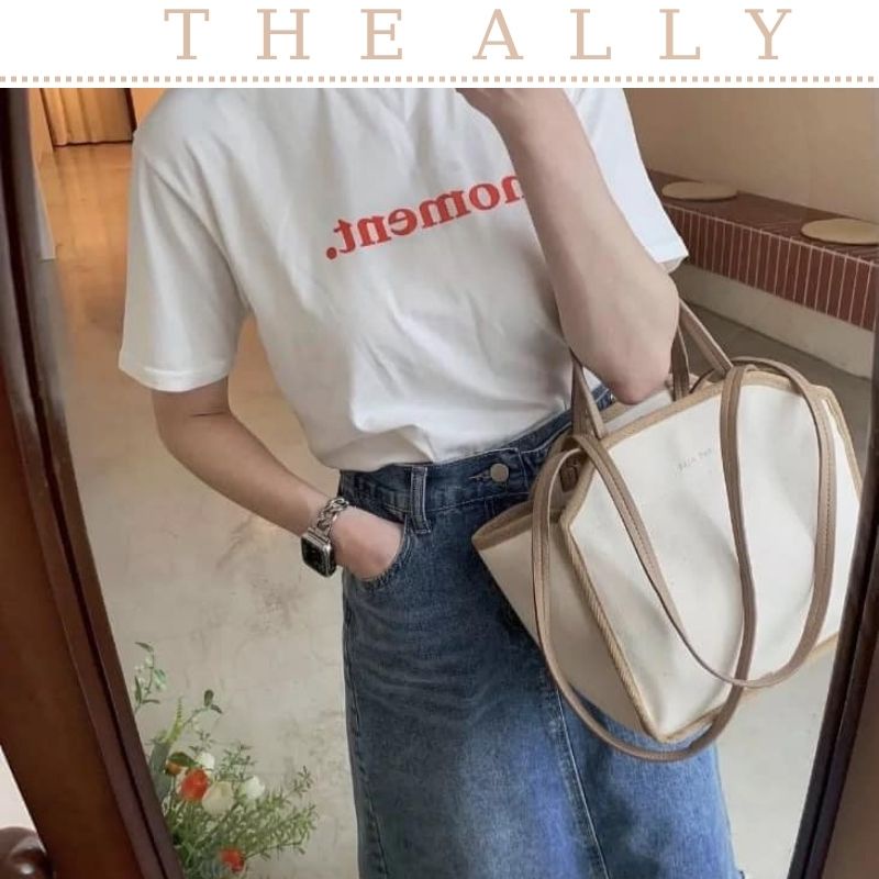 Túi xách nữ đeo chéo cầm tay 2 in 1 The Ally canvas đựng bỉm sữa du lịch tặng kèm ví nhỏ JUMITO T3.009