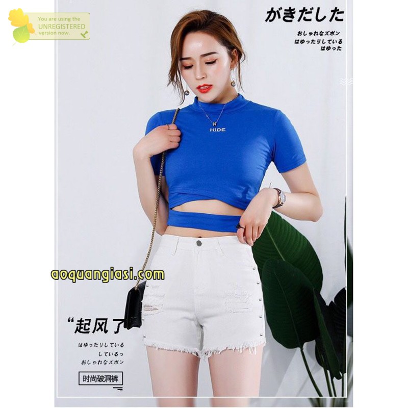 Quần short nữ rách đính hạt cườm 2 bên 2 màu đen, trắng size S,M,L AQGS MT914 rẻ đẹp chuẩn store hàn quốc freeship 50k