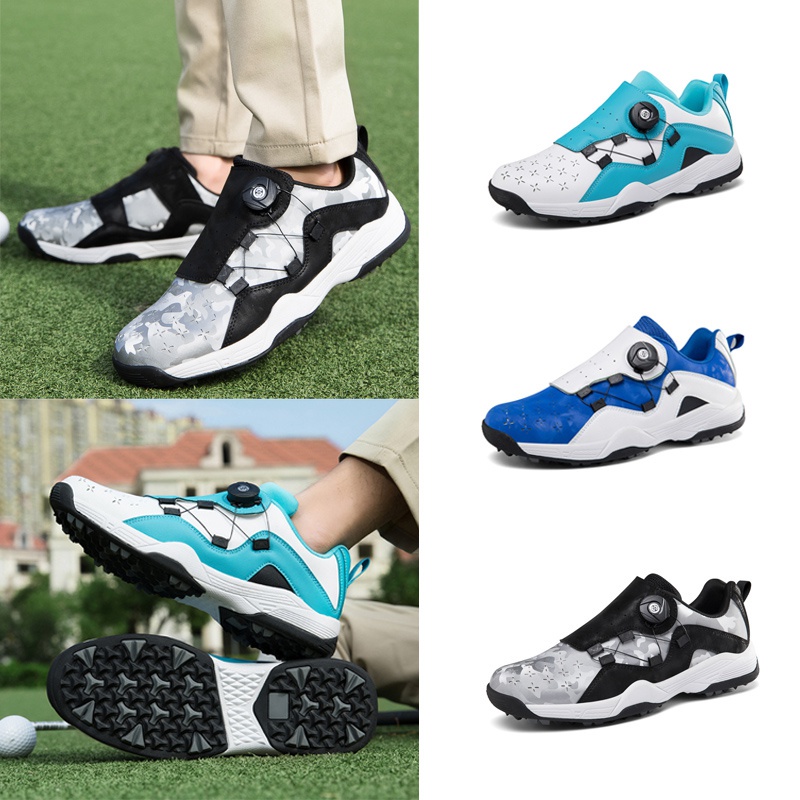Giày Thể Thao Chơi Golf Chuyên Nghiệp Phối Lưới Thoáng Khí Trọng Lượng Nhẹ Chống Trượt Có Khóa Xoay Được Cho Nam Và Nữ 36-46