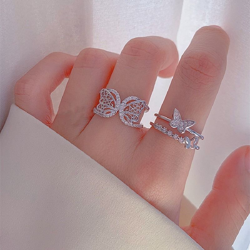 Fashion butterfly ring alloy open hollow ring women jewelry accessories