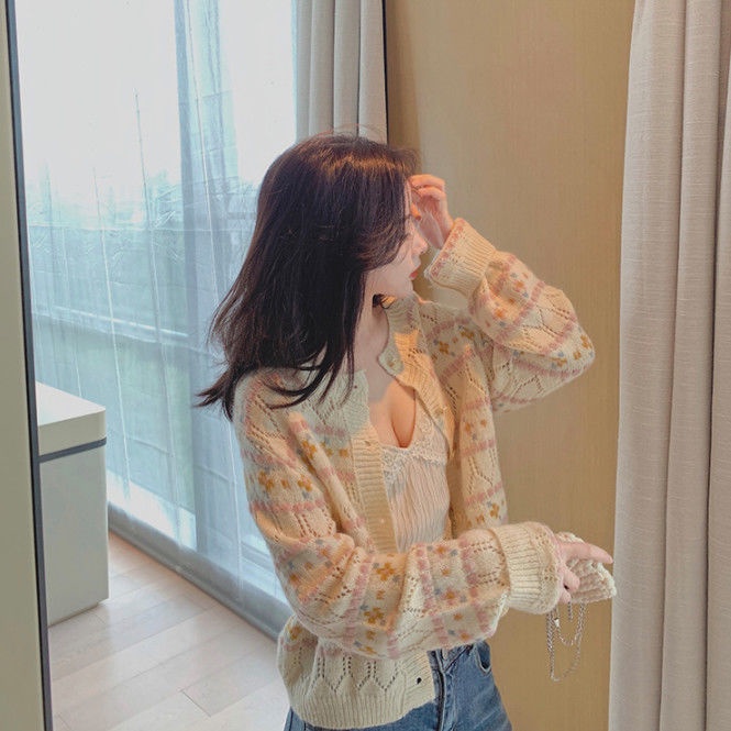 Áo Cardigan dệt kim mỏng mềm mại họa tiết kẻ sọc thời trang mùa thu