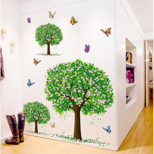 DECAL HÌNH DÁN 3 CÂY HOA XANH