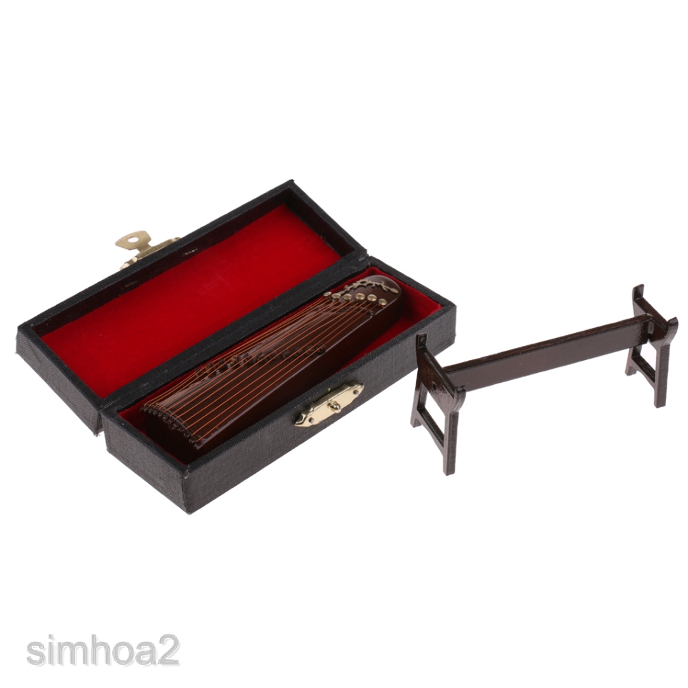 1/12 Scale Dollhouse Miniature Vintage Guzheng Chinese Plucked Instruments