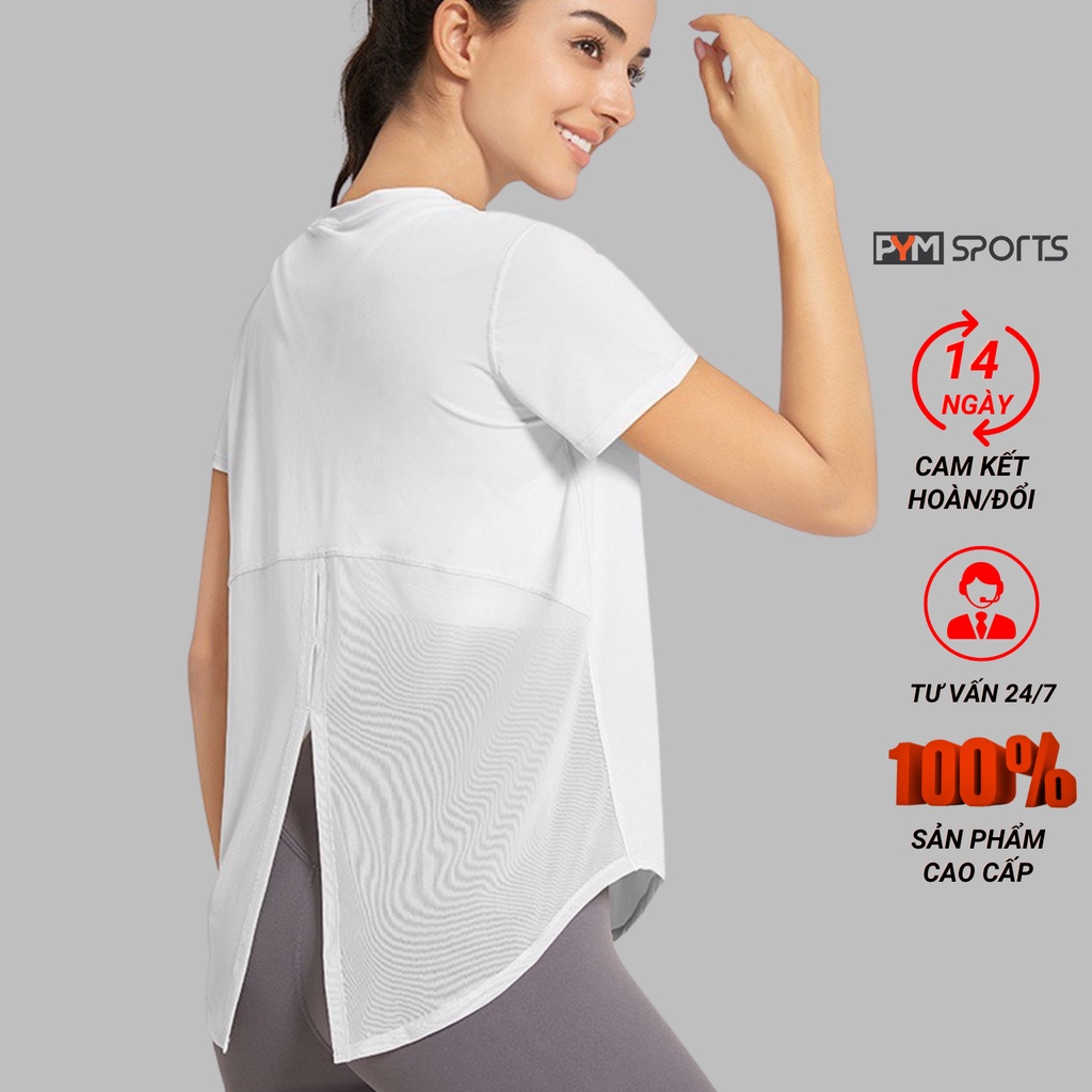 Áo cộc tay tập gym - tập yoga nữ phối voan, xẻ tà buộc sau lưng PYMAT008