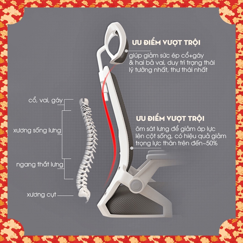 Ghế Xoay Văn Phòng Lưới Có Ngả Lưng Tựa Đầu Thoáng Khí Đệm Dày 6cm Công Thái Học Kiểu Dáng Thanh Mảnh Hiện Đại Chịu_Lực