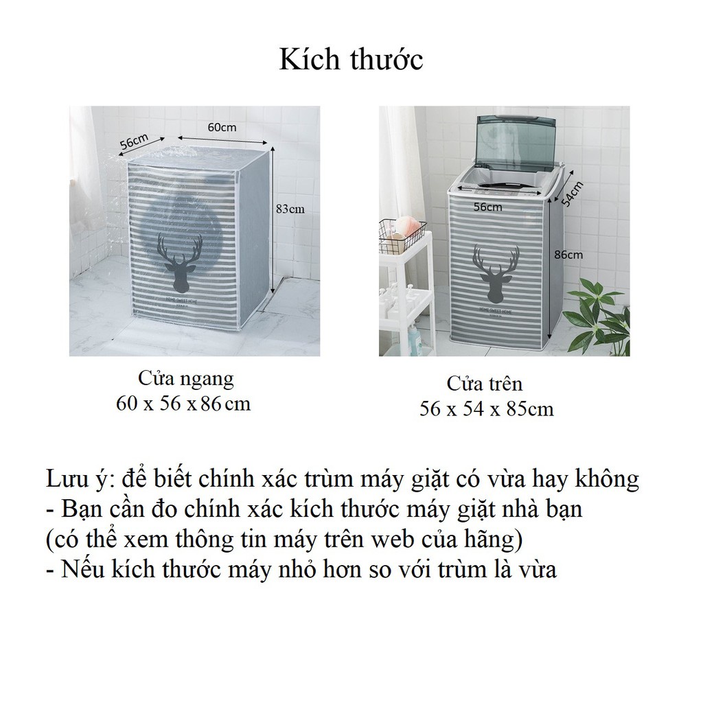 Bọc máy giặt cửa ngang trên trước chống nước loại vải đẹp có khóa xương rồng và hươu GD87 - GD90