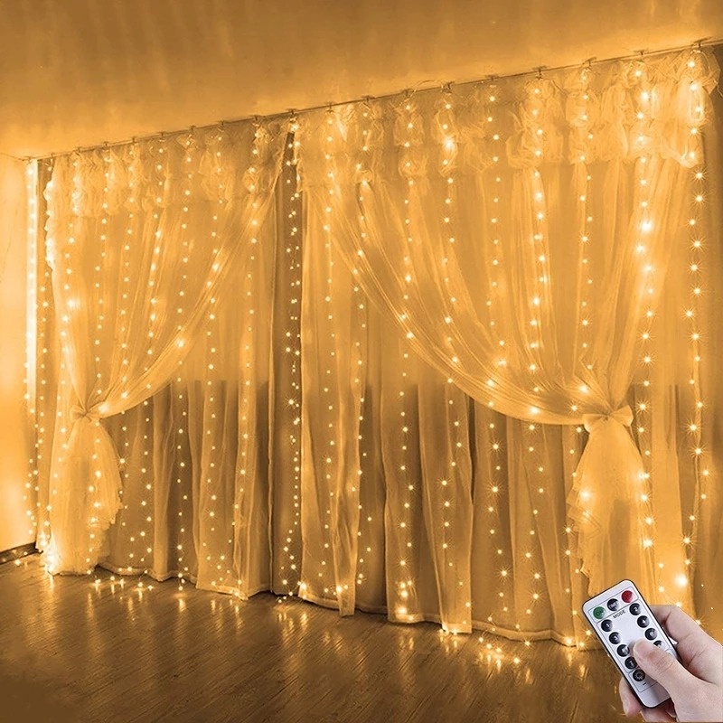 Dây Đèn LED Trang Trí Rèm cửa sổ 1/2/3M Có Điều Khiển Từ Xa/ Đèn LED Dùng Trang Trí Giáng Sinh Năm Mới