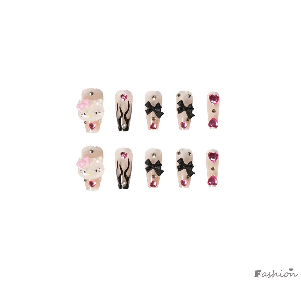 [Hàng mới về] Set 24 móng tay giả màu đen phong cách ngọn lửa có thể tháo rời