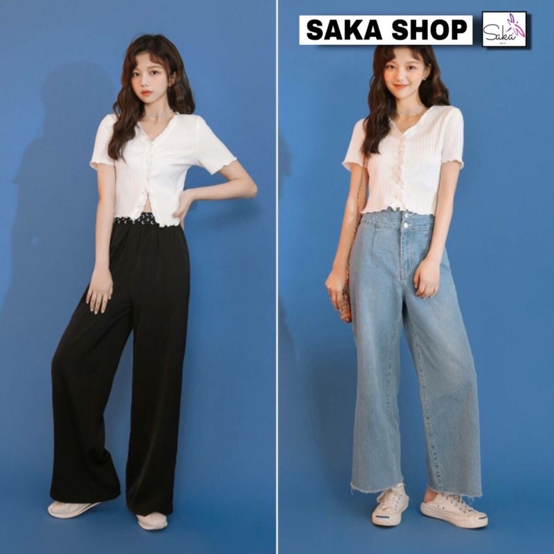 Áo thun nữ tay ngắn croptop trơn màu cuốn biên