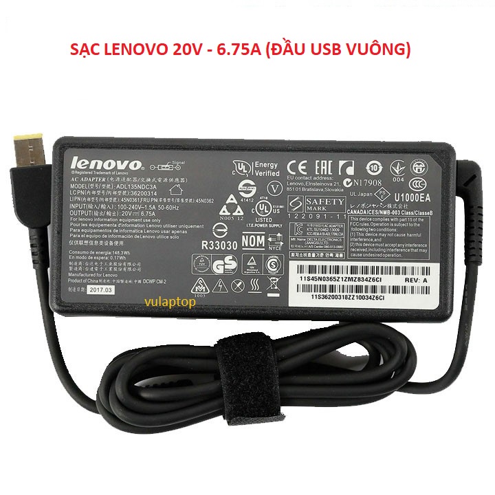 Sạc Laptop Lenovo Y40-70 Y4070 Y50-70 Y5070 6.75A chân USB vuông (Slim Tip)