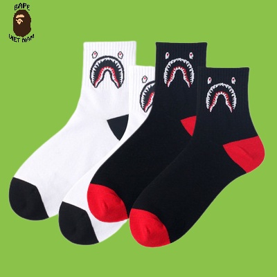 Tất/Vớ Bape Shark chất liệu Cotton, 2 màu đen trắng Cực ngầu dành cho tín đồ Streetwear Bape Việt Nam