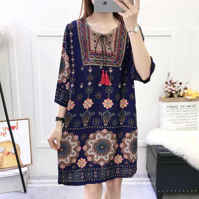 Đầm dáng rộng chất Cotton hoạ tiết hoa thêu có size lớn | BigBuy360 - bigbuy360.vn