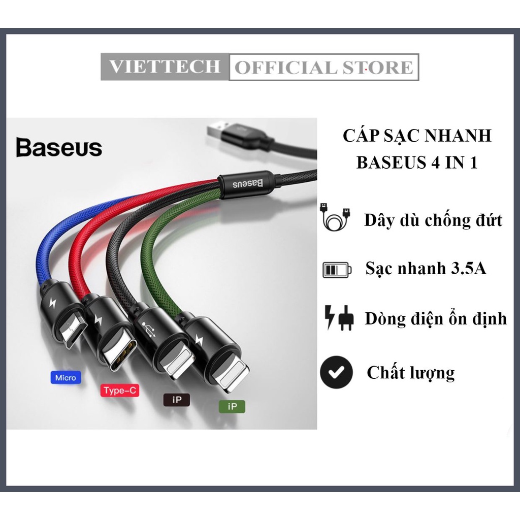 Cáp Sạc Nhanh Đa Năng Baseus Rapid 4 in 1 ( Type-C, 2 Lighning, Micro USB ) - Chính Hãng