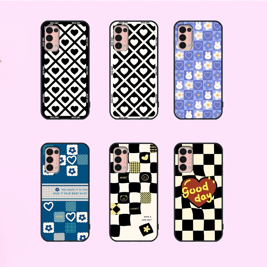 Ốp lưng Oppo Reno 5 4G / Reno 5 5G / Reno5 in hoạ tiết caro trái tim đen trắng, gấu bear cute đáng yêu