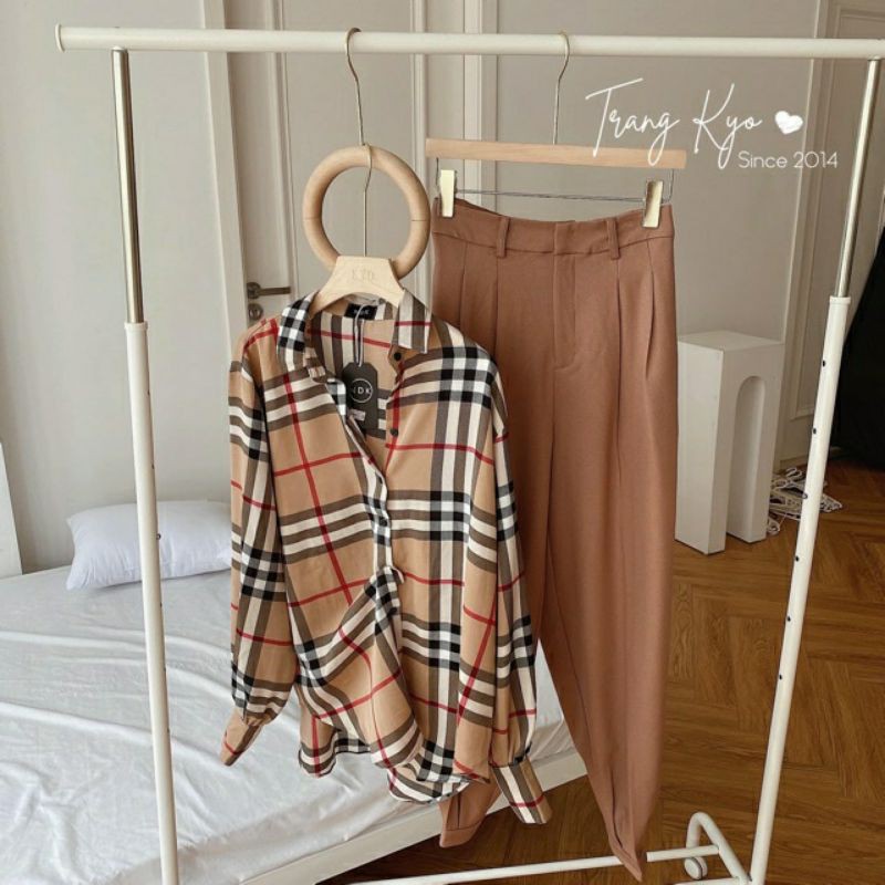 Áo sơ mi caro BB phôm rộng vải cao cấp