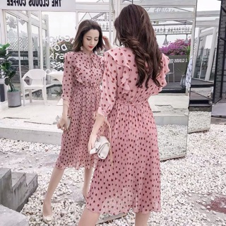 (Order) Váy cổ bèo buộc nơ chân xoè dập li hoạ tiết chấm bi bánh bèo tiểu thư sang chảnh hot hit 2019