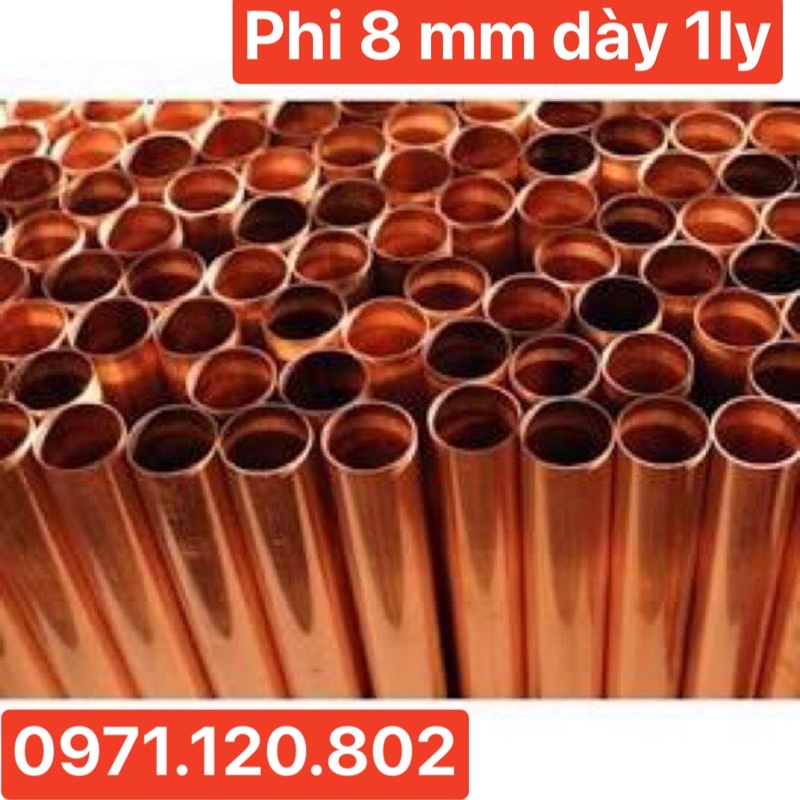 Ống đồng đỏ phi 8mm x 1mm x 3m ( cắt 3 thanh mỗi thanh dài 1m)