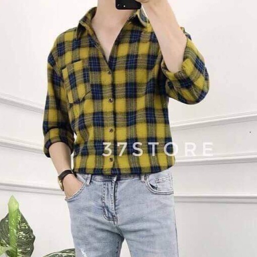 [FREESHIP]Áo sơ mi nam sọc caro vàng cao cấp(ảnh thật) _fashionneww - Dài tay