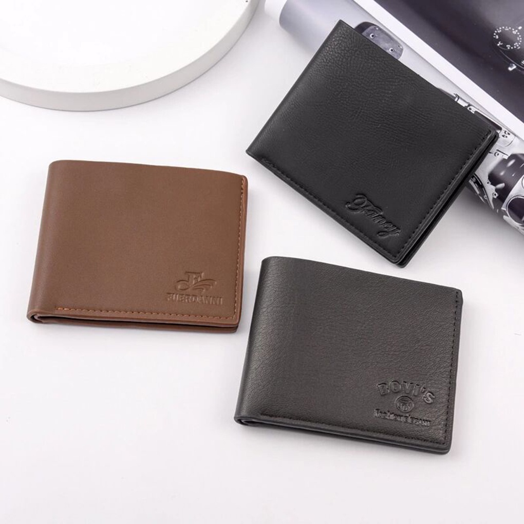 Men Slim Bifold Wallet Portable Male Front Pocket Short PU Leather Credit Cards Cash Holder