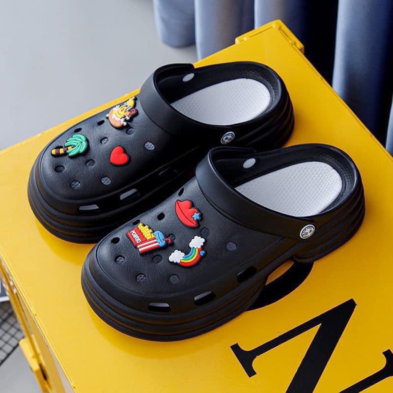 Dép cross nữ đế cao 5cm - dép sục nữ đính sticker siêu nhẹ đi biển đi chơi tăng chiều cao chống nước - SL032