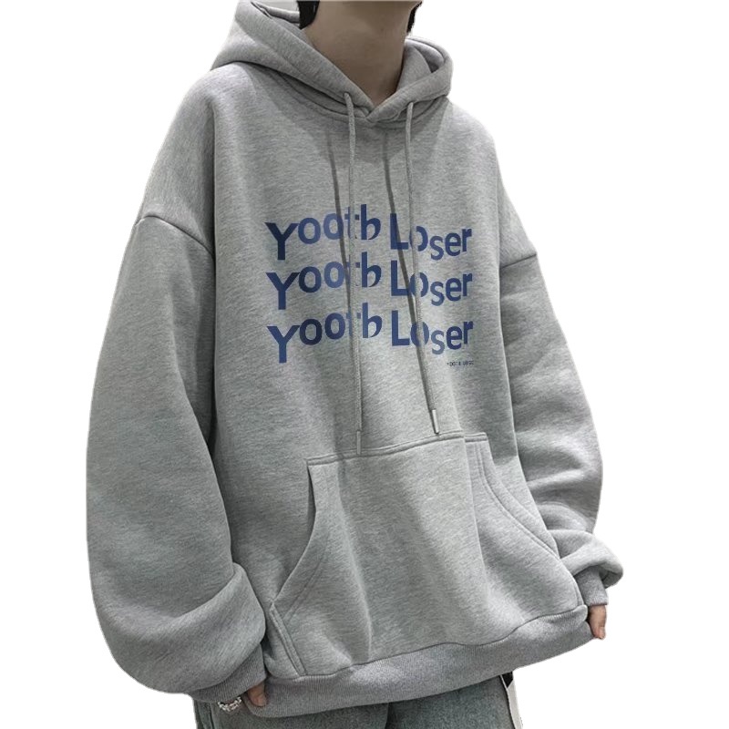 Áo hoodie tay dài dáng rộng in chữ thời trang mùa đông phong cách hong kong cho nam size m-8xl