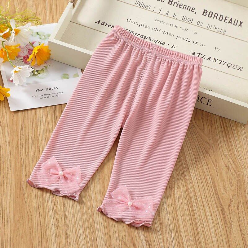Quần Legging Vải Lụa Lạnh Mỏng Mềm Đính Nơ Thời Trang Mùa Hè Cho Bé Gái 2-6 Tuổi