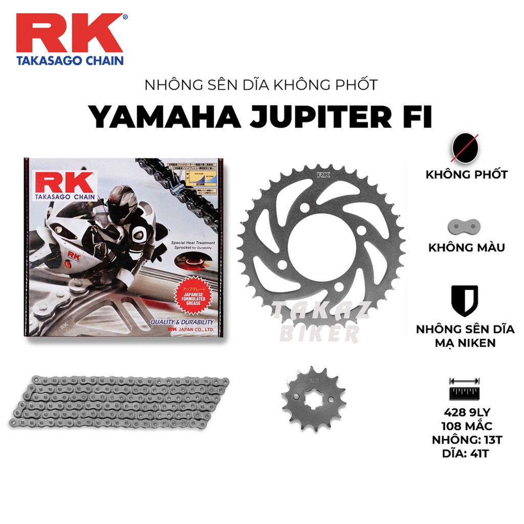 Nhông sên dĩa RK xe Yamaha Jupiter FI thương hiệu JAPAN Hàng made in Malaysia