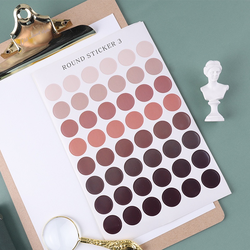 Set 48 sticker hình tròn nhiều màu sắc Morandi, miếng dán hình tròn trang trí sổ tay, bullet journal