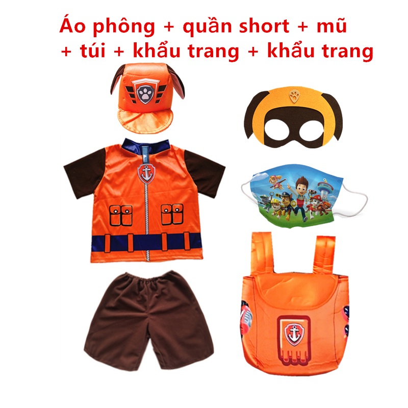 Paw Tuần tra Trang phục Cosplay Ngắn tay trẻ em Bé trai Cô gái Quà tặng sinh nhật Halloween Mặt nạ Đảng