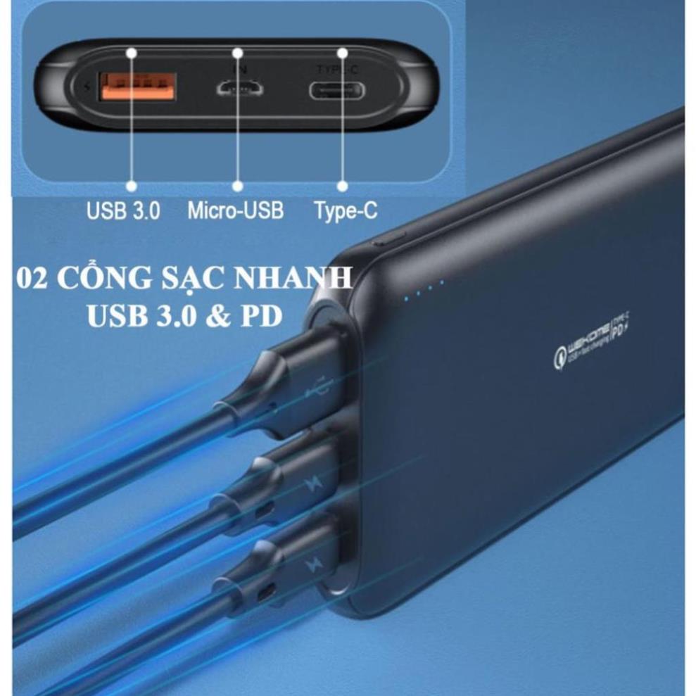 Pin sạc dự phòng 10.000mAh Wekome WP187, Sạc nhanh QC 3.0, PD 20W - Hàng Chính Hãng
