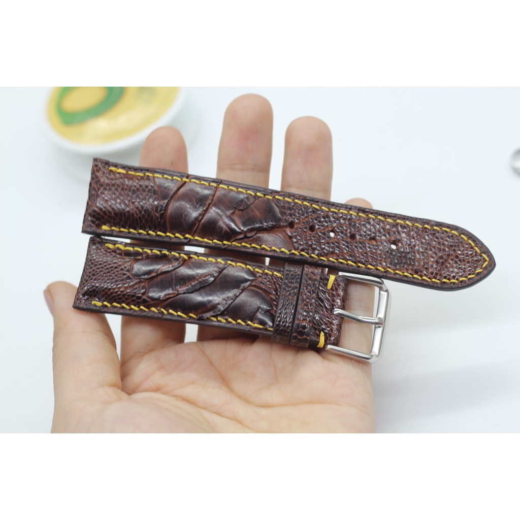 Dây Da Đồng Hồ Đà Điểu,Dây Đồng Hồ May Tay Thủ Công, Kèm Khóa Kim, Tặng Tool Tháo Và Chốt.BH 6 Tháng