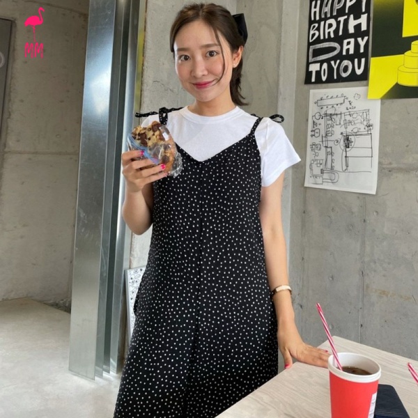 Bộ Áo Liền Quần Chiffon Tay Ngắn Ống Rộng Họa Tiết Chấm Bi Thời Trang Mùa Hè Hàn Quốc Cho Nữ