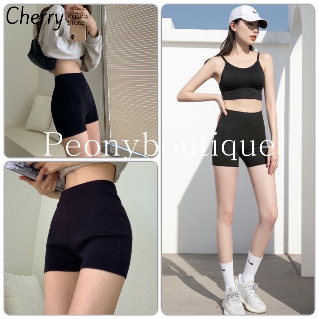 Quần Legging Đùi ngố lửng Cherry Nữ Short body dáng ôm, nâng mông lưng cạp cao vải thun dày dặn cạp cao gym yoga T051