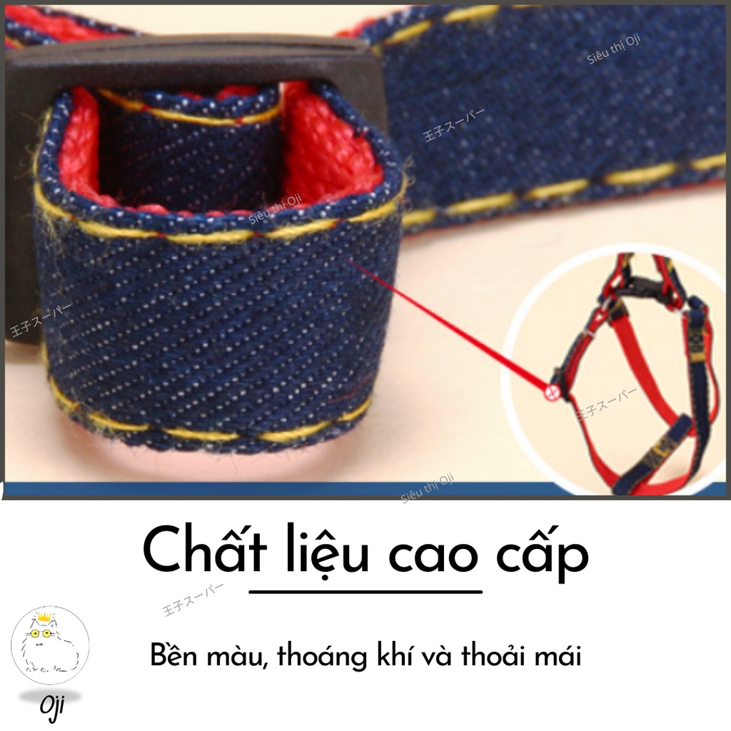Dây Dắt Chó Mèo, 120 cm, Chống Hằn Cổ, Kèm Yếm Jeans